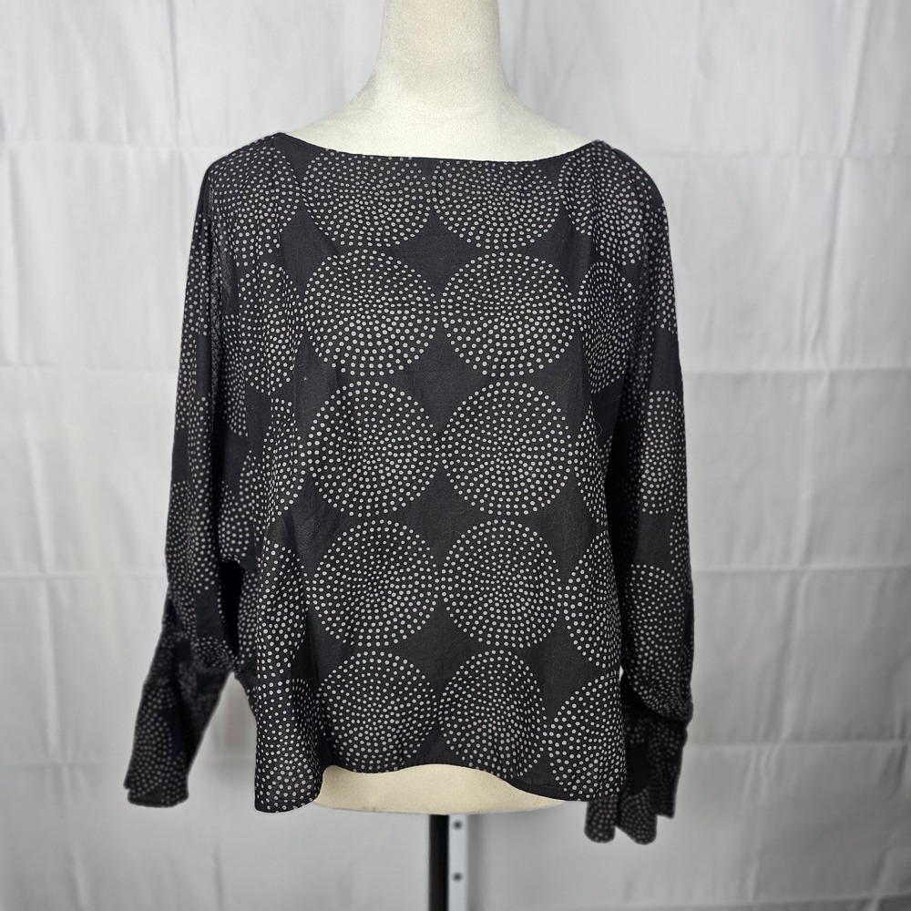 Nili Lotan Devon Cutout Sleeve Top in Black Smocked At the Wrist Oversized XS
